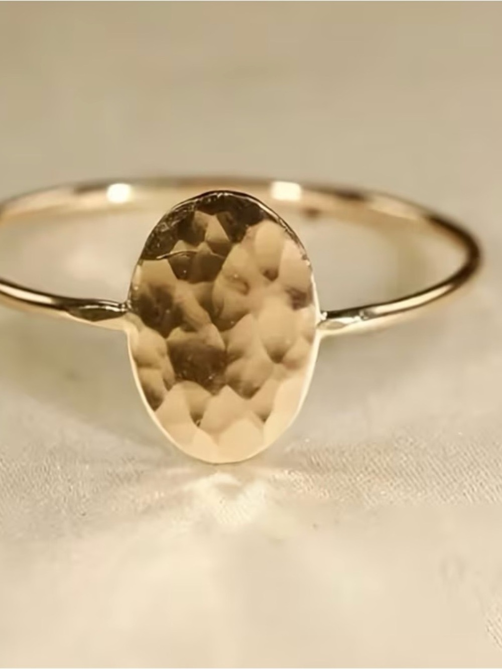 Delicate Hammered Oval Gold Ring - Women Jewelry